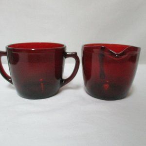 Anchor Hocking Vintage Glass Sugar Bowl & Creamer